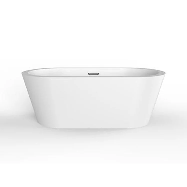 Freestanding Tub Pelham 65 Inch Oval Acrylic White/Polished Nickel Drain and Overflow No Faucet Holes Tap Deck