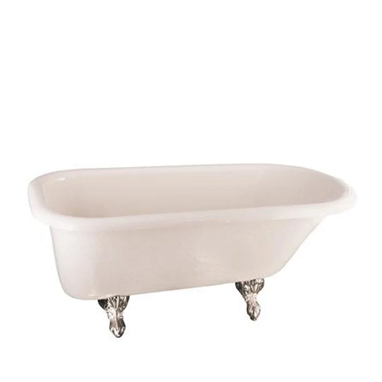 Freestanding Tub Andover 60 Inch Roll Top Oval Acrylic Bisque/Brushed Nickel Ball and Claw Feet 3-3/8 Inch Center Faucet Holes Rolled Rim