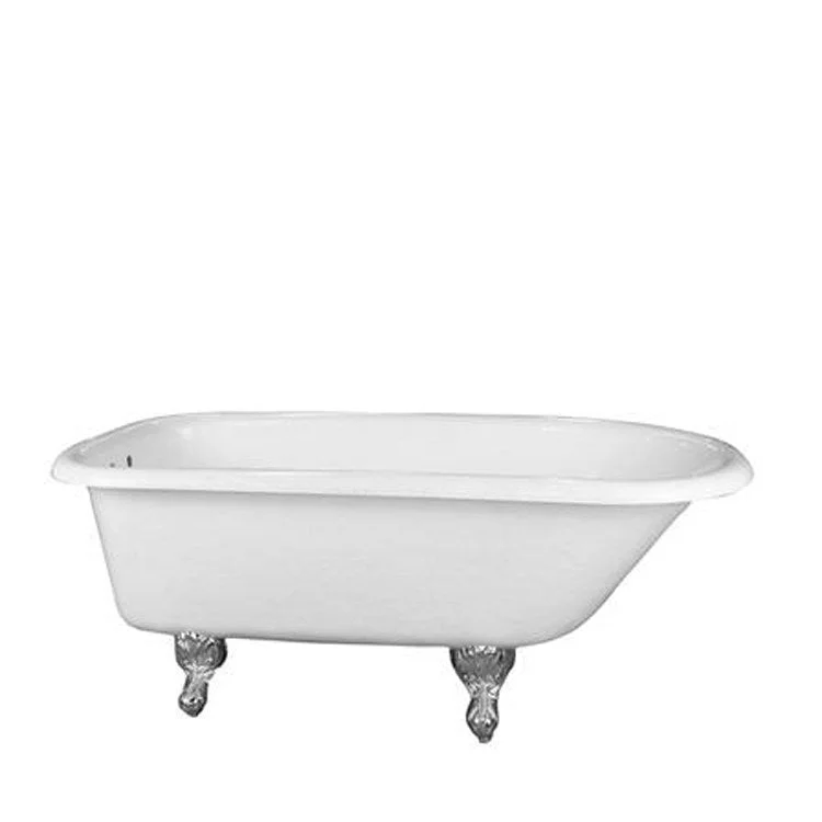 Freestanding Tub Andover 60 Inch Roll Top Oval Acrylic White/Brushed Nickel Ball and Claw Feet 3-3/8 Inch Center Faucet Holes Rolled Rim