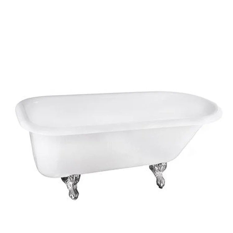 Freestanding Tub Atlin 67 Inch Roll Top Oval Acrylic White/Brushed Nickel Ball and Claw Feet 3-3/8 Inch Center Faucet Holes Rolled Rim