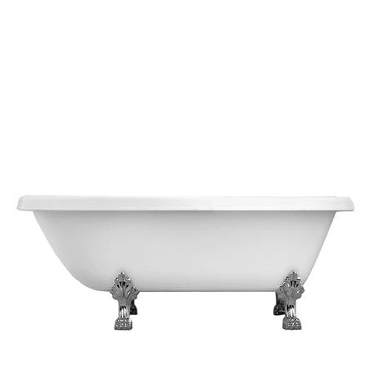 Freestanding Tub Baroque 70 Inch Roll Top Oval Acrylic White/Polished Chrome Lion Paw Feet 7 Inch Center Faucet Holes