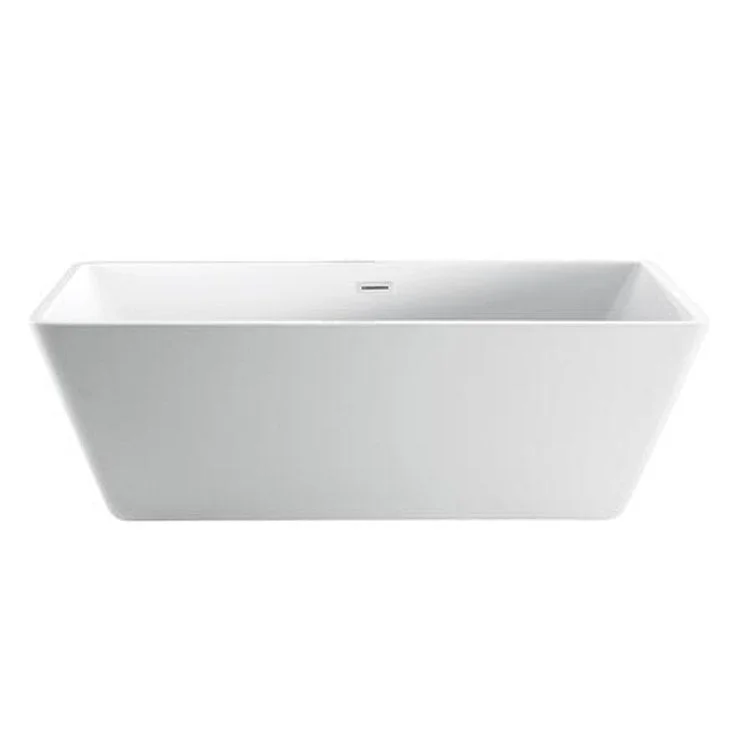 Freestanding Tub Siren 64 Inch Rectangle Acrylic White/Brushed Nickel Drain and Overflow No Faucet Holes