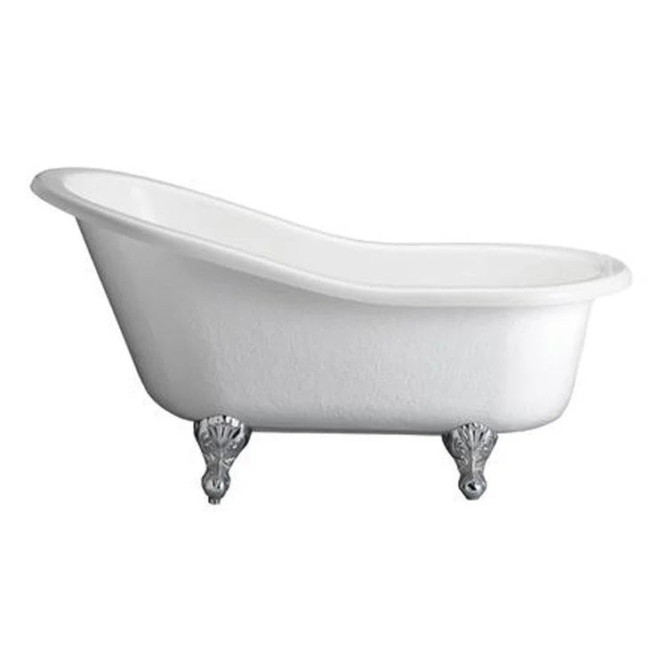 Freestanding Tub Estelle 60 Inch Slipper Oval Acrylic White/Polished Chrome Ball and Claw Feet No Faucet Holes Flat Rim