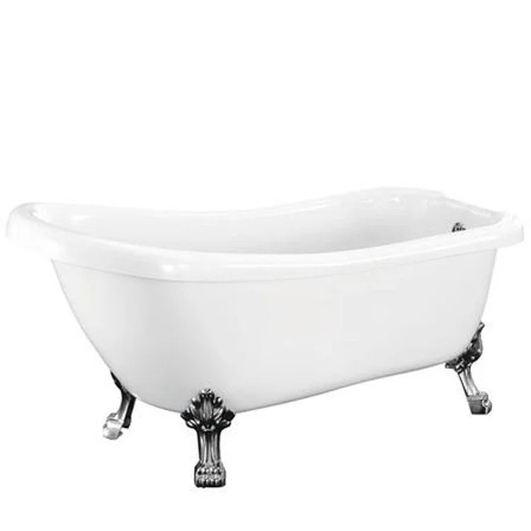 Freestanding Tub Foster 61 Inch Slipper Oval Acrylic White/Polished Chrome Lion Paw Feet 7 Inch Center Faucet Holes