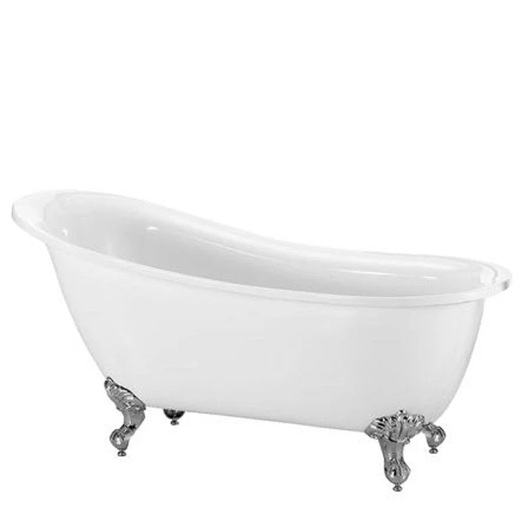 Freestanding Tub Demille 51 Inch Slipper Oval Acrylic White/Brushed Nickel Imperial Feet No Faucet Holes