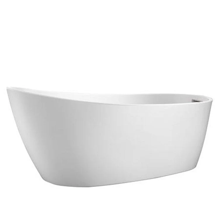 Freestanding Tub Lorenzo 60 Inch Slipper Oval Acrylic White/Brushed Nickel Drain and Overflow No Faucet Holes