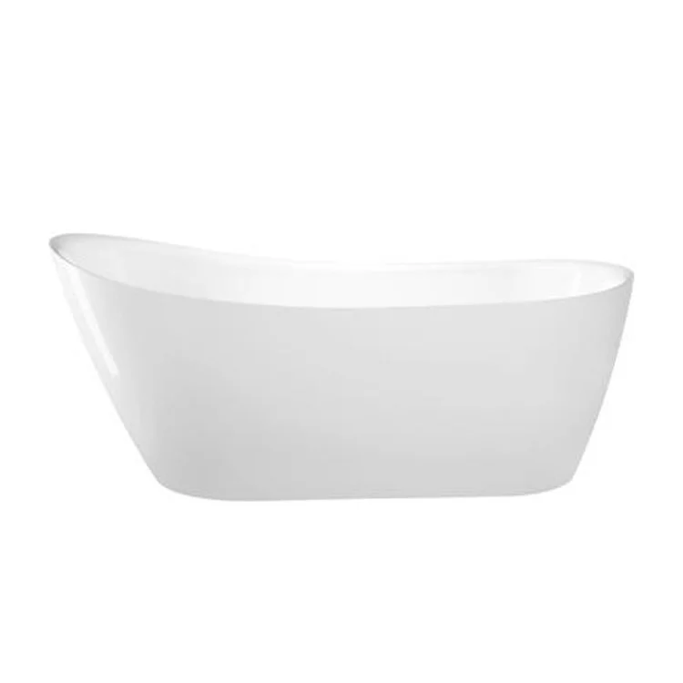 Freestanding Tub Lovina 66 Inch Slipper Oval Acrylic White/Brushed Nickel Drain and Overflow No Faucet Holes