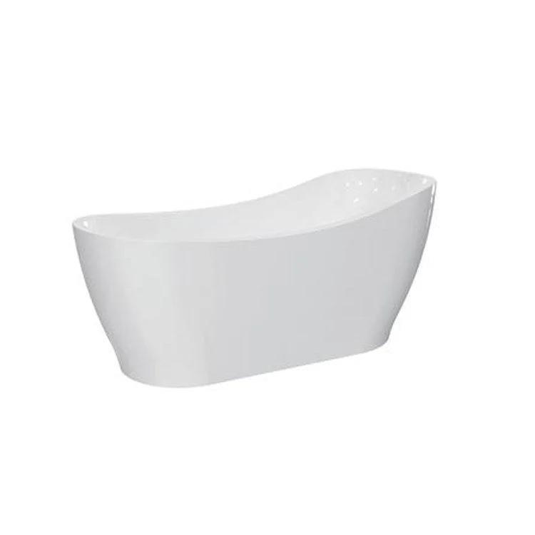 Freestanding Tub Lyndell 67 Inch Slipper Oval Acrylic White/Brushed Nickel Drain and Overflow No Faucet Holes