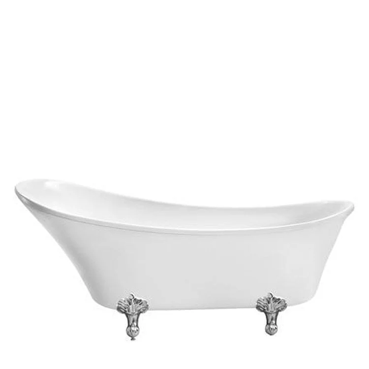 Freestanding Tub Lani 69 Inch Slipper Oval Acrylic White/Brushed Nickel Imperial Feet No Faucet Holes