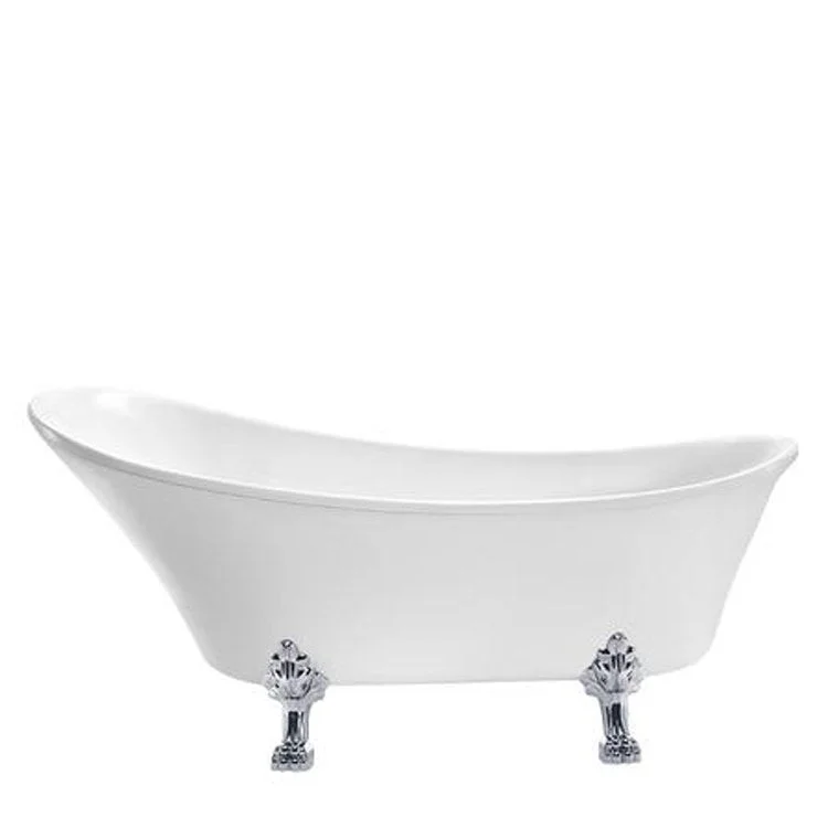 Freestanding Tub Livingstone 69 Inch Slipper Oval Acrylic White/Brushed Nickel Lion Paw Feet No Faucet Holes