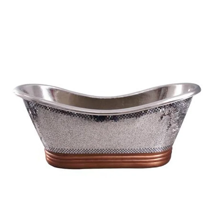 Freestanding Tub Galileo 72 Inch Double Slipper Oval Mosaic Hammered Nickel Interior No Faucet Holes