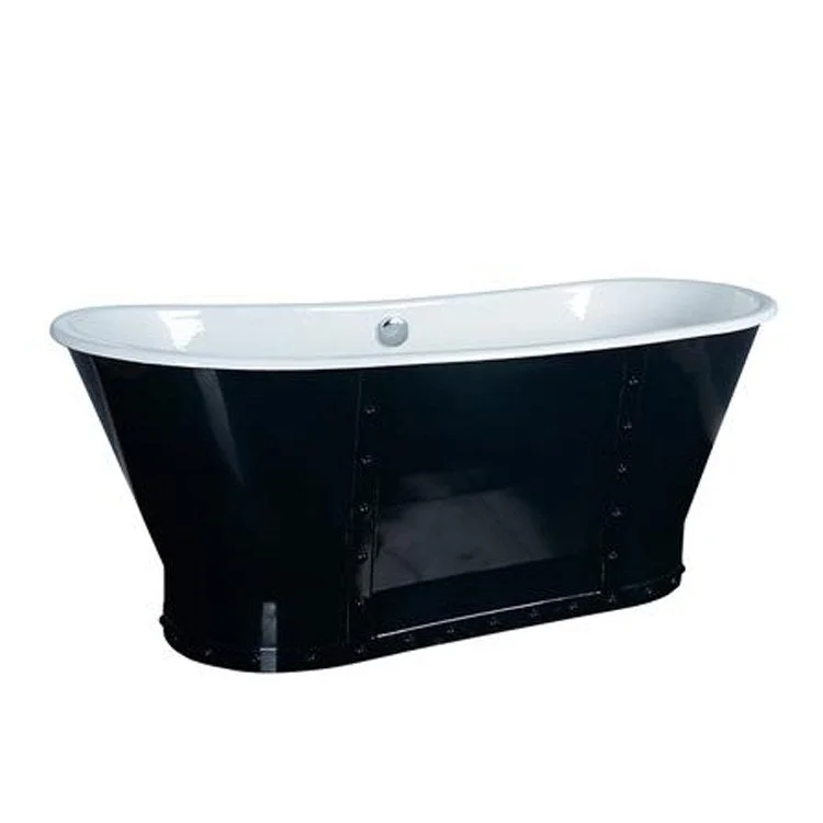 Freestanding Tub Fernando 67 Inch with Skirt Oval Cast Iron Matte Black White Interior No Faucet Holes