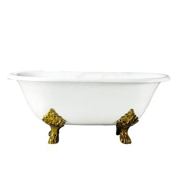 Freestanding Tub Dawson 61 Inch Double Roll Top Oval Cast Iron White/Black Lion Paw Feet No Faucet Holes Rolled Rim