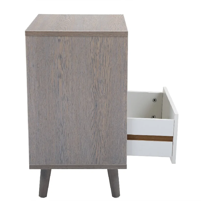 2 Piece Low Foot Bedside Table with Drawer Storage White End Table