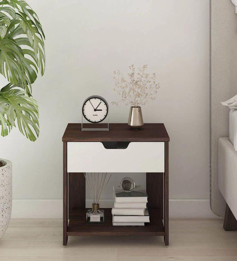 Bed Side Table with Drawer in Choco Walnut Finish