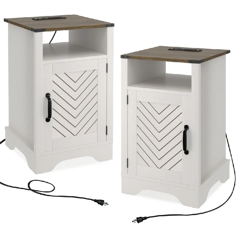 Bedroom Wooden Accent White Night Stands Set Of 2, Side Tables