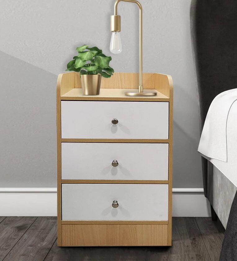 Bedside Table In Intel Beige Finish with drawers