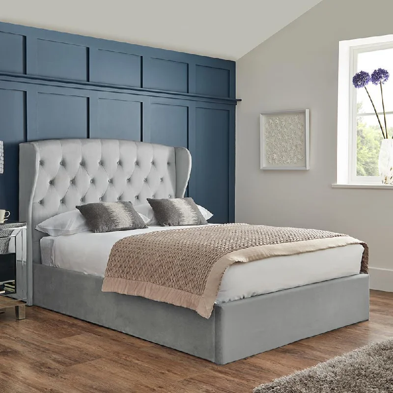 Daisy King Size Ottoman Bed - Grey Velvet