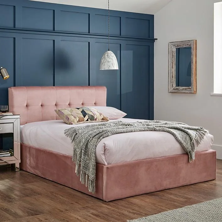 Elle King Size Ottoman Bed - Pink Velvet