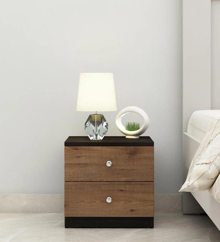 Engineered wood Bed Side Table In Knotty Wood & Wenge Finish