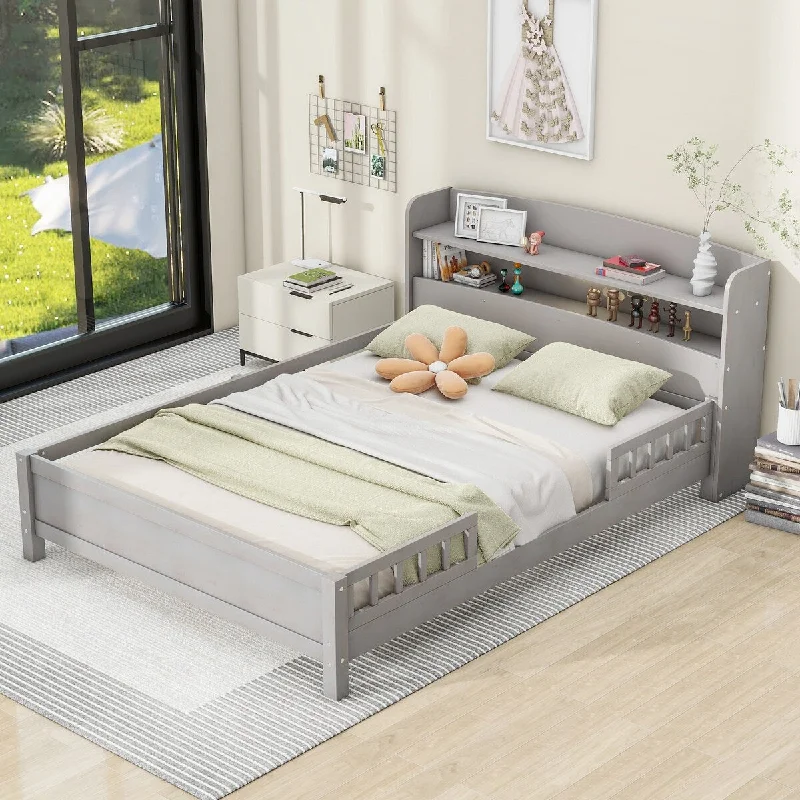 Full Classic Wooden Platform Bed with LED Light