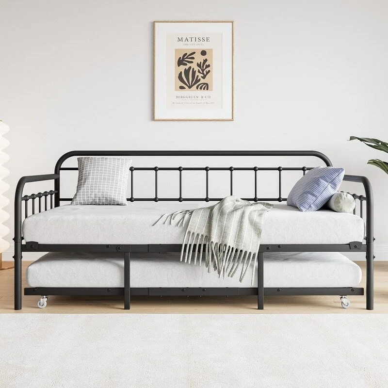 Industrial Stlye Twin Size Metal Daybed Frame with Space-Saving Design for Living Room, Kids Room, Bed Room