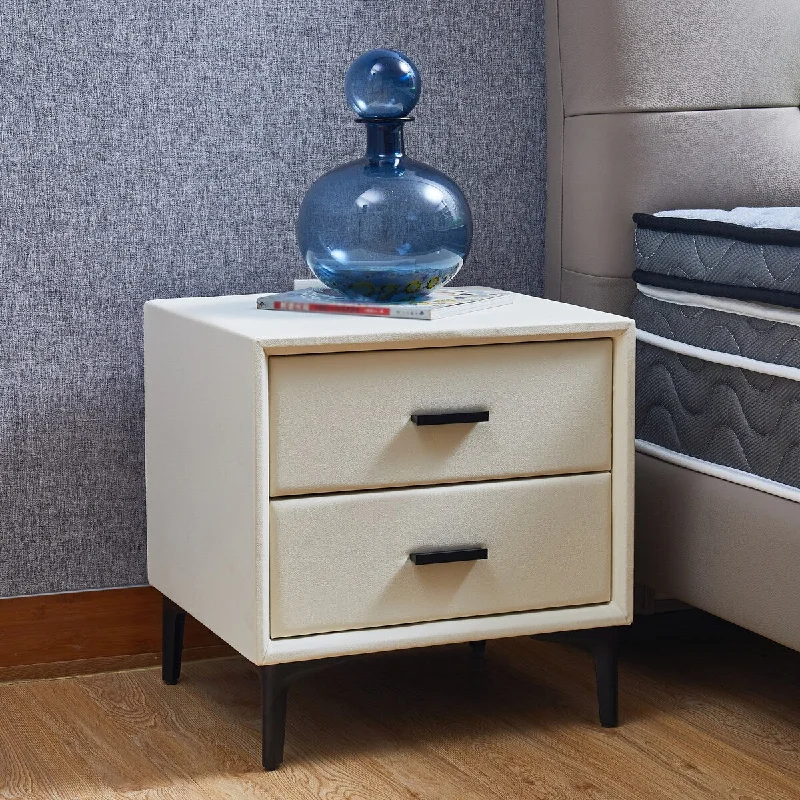 Modern Nightstand with 2 Drawers, Night Stand with PU Leather and Hardware Legs, End Table, Bedside Cabinet for Living Room