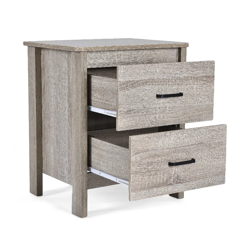 Oak Wood Texture Nightstands,End Table Bedside Cabinet with 2-Drawers & Wooden Tabletop, Bedroom Wooden Accent Storage Table