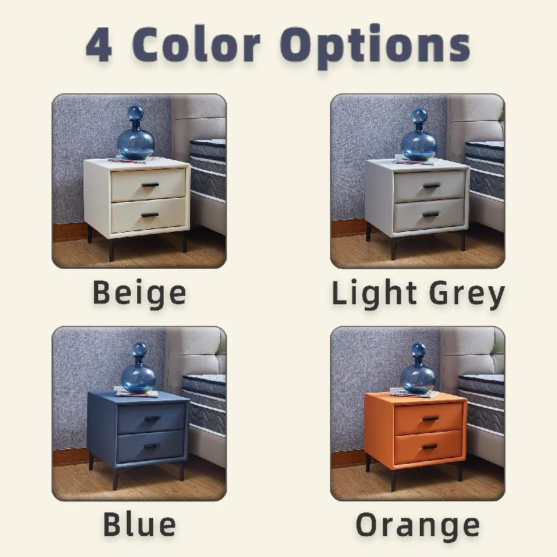 Orange Nightstand with 2 Drawers, Night Stand with PU Leather & Hardware Legs, End Table Bedside Cabinet for Living Room