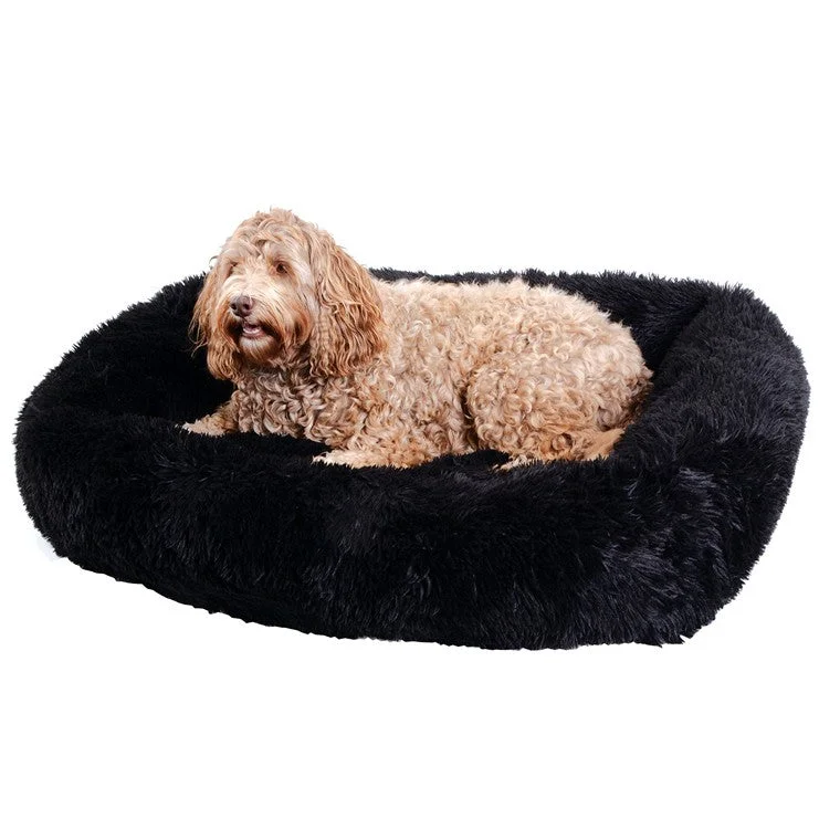 Large Soothing Thick Plush Rectangle Pet Bed, Black