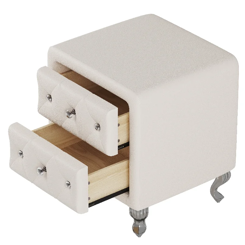 PU Nightstand - White Storage Bedside Table Office Side Table