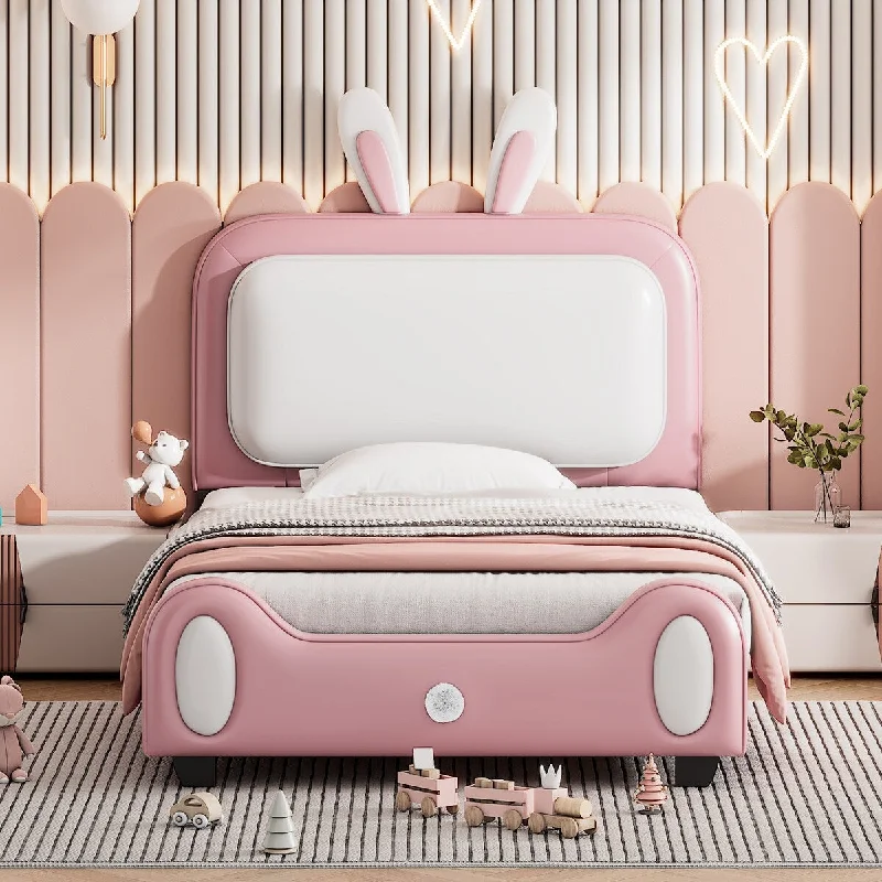 Rabbit-Shape Platform Bed, Cute Design, Solid Construction