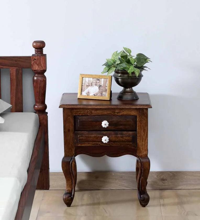 Sheesham Bedside Table In Scratch Resistant Provincial Teak Finish