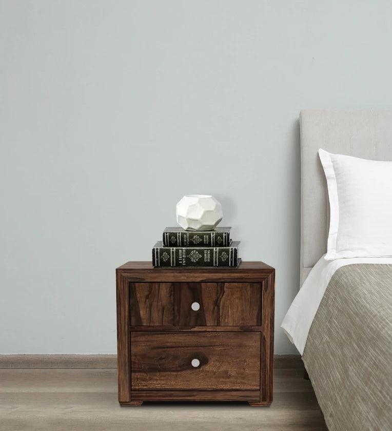 Sheesham Wood Bedside Table In Provincial Teak Finish With Drawers