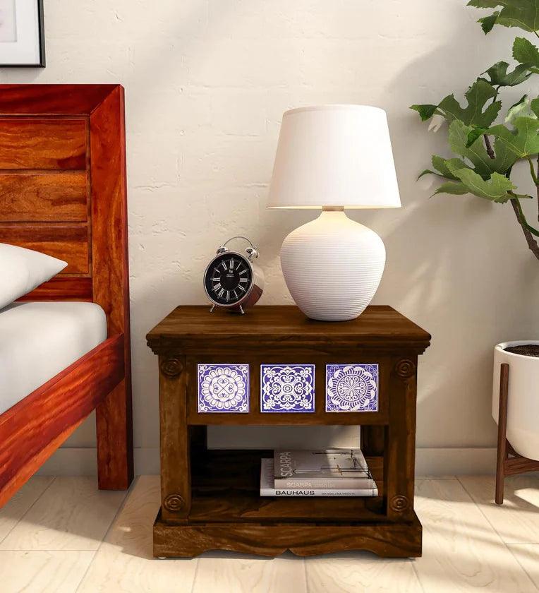 Sheesham Wood Bedside Table In Scratch Resistant Provincial Teak Finish