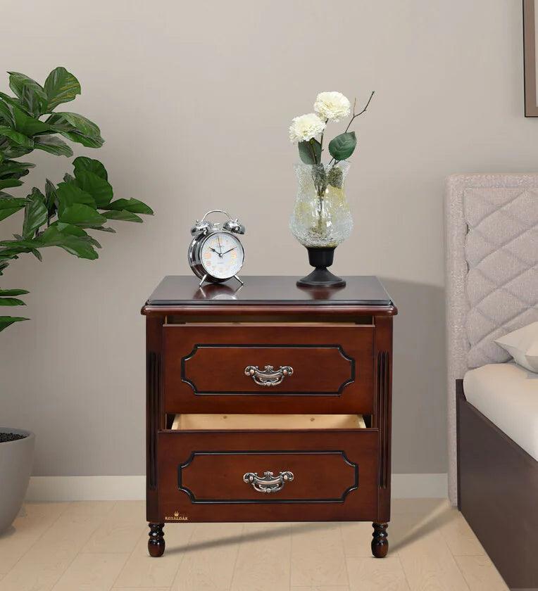 Solid Wood Bedside Table In Brown & Black Colour