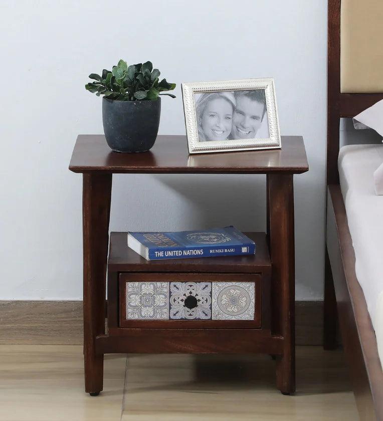 Solid Wood Bedside Table In Tubbaq Finish With Drawer