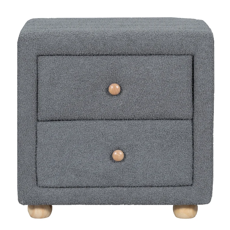 Teddy Fleece Finish Nightstand, Side Table Storage Cabinet with 2 Drawers, Bedroom Bedside Table, Condos Lamp Table - Gray