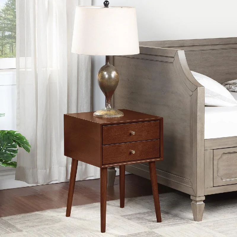 Wood Nightstand, Side Table Bedroom, Display Cabinets Living Room with 2-drawers, Small Side End Table, Dark Walnut