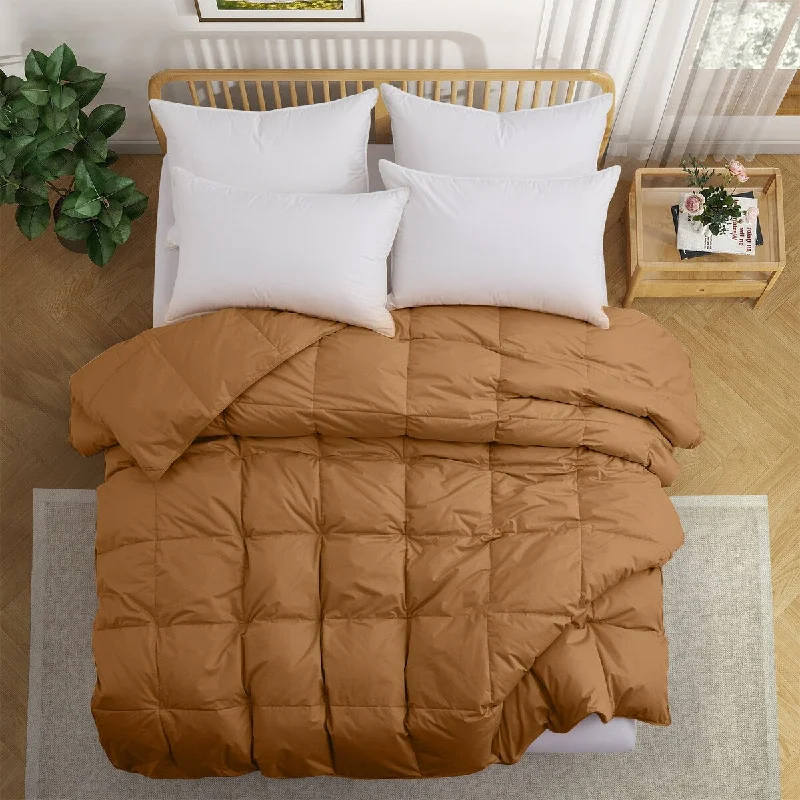 All Season Medium Warmth Organic Cotton Down Feather Comforter Duvet Insert, Fawn