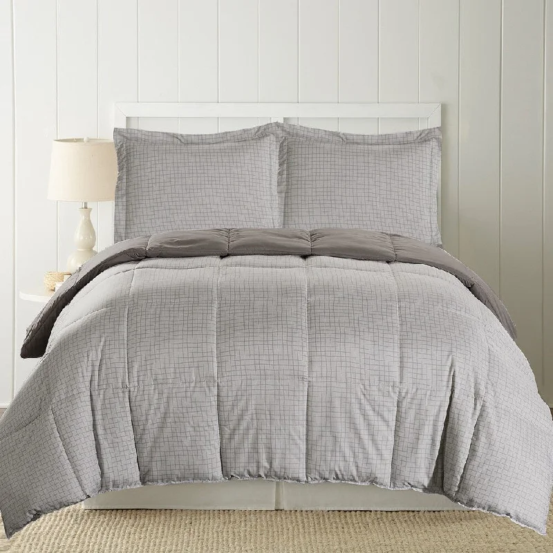 Bari 3 Piece Check Print Reversible Queen Comforter Set The Urban Port, Gray