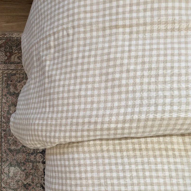 Beige Gingham Linen Duvet Cover