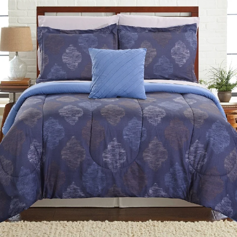 Caen 8 Piece Printed Reversible Full Size Comforter Set The Urban Port, blue