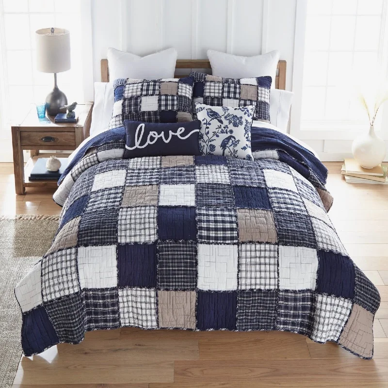 Checkerboard Indigo 3pc Reversible Full/Queen Quilt Set