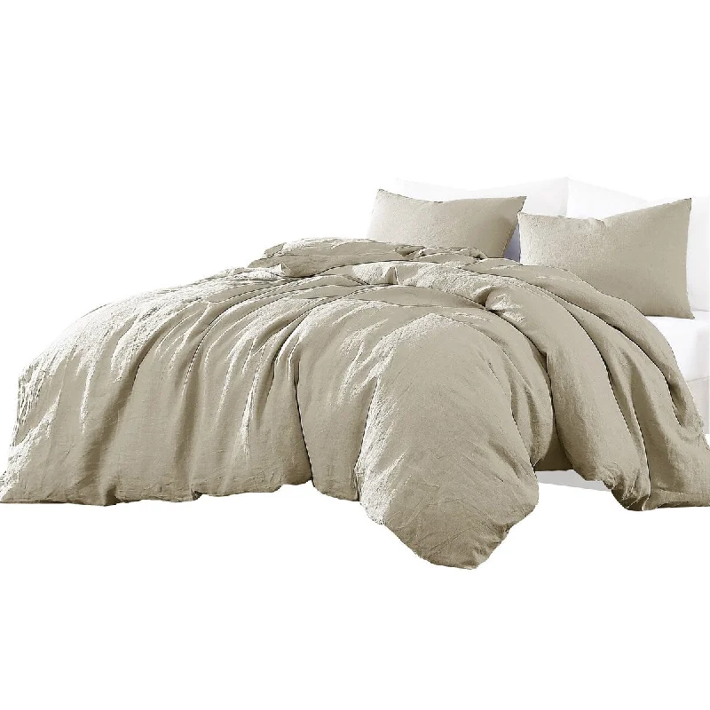 Edge 4 Piece Queen Size Duvet Comforter Set, Washed Linen, Oatmeal Beige