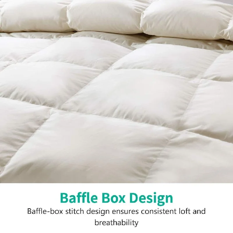 Feathers Down Comforter Super King, Cooling Feathers Down Duvet for Warm Weather, Organic Cotton, 750 Fill Power Down Duvet