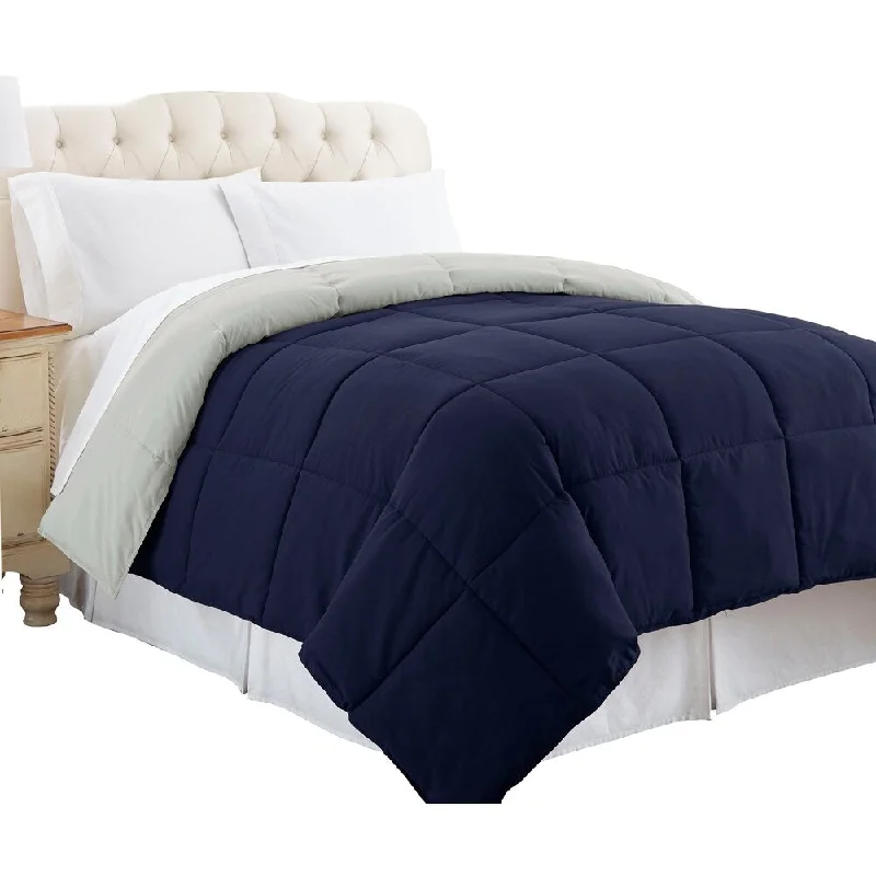 Genoa Box Quilted Twin Size Reversible Comforter The Urban Port, Silver and Blue