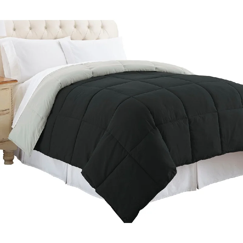 Genoa King Size Box Quilted Reversible Comforter The Urban Port, Black and Silver