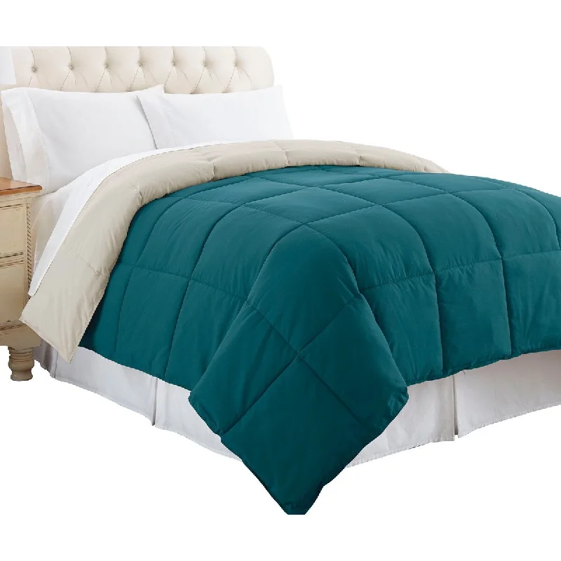 Genoa King Size Box Quilted Reversible Comforter The Urban Port, Blue and Gray