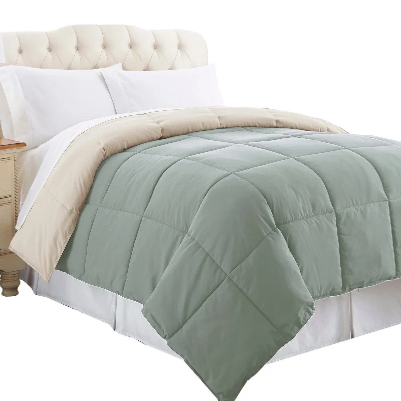 Genoa King Size Box Quilted Reversible Comforter The Urban Port, Gray and Beige